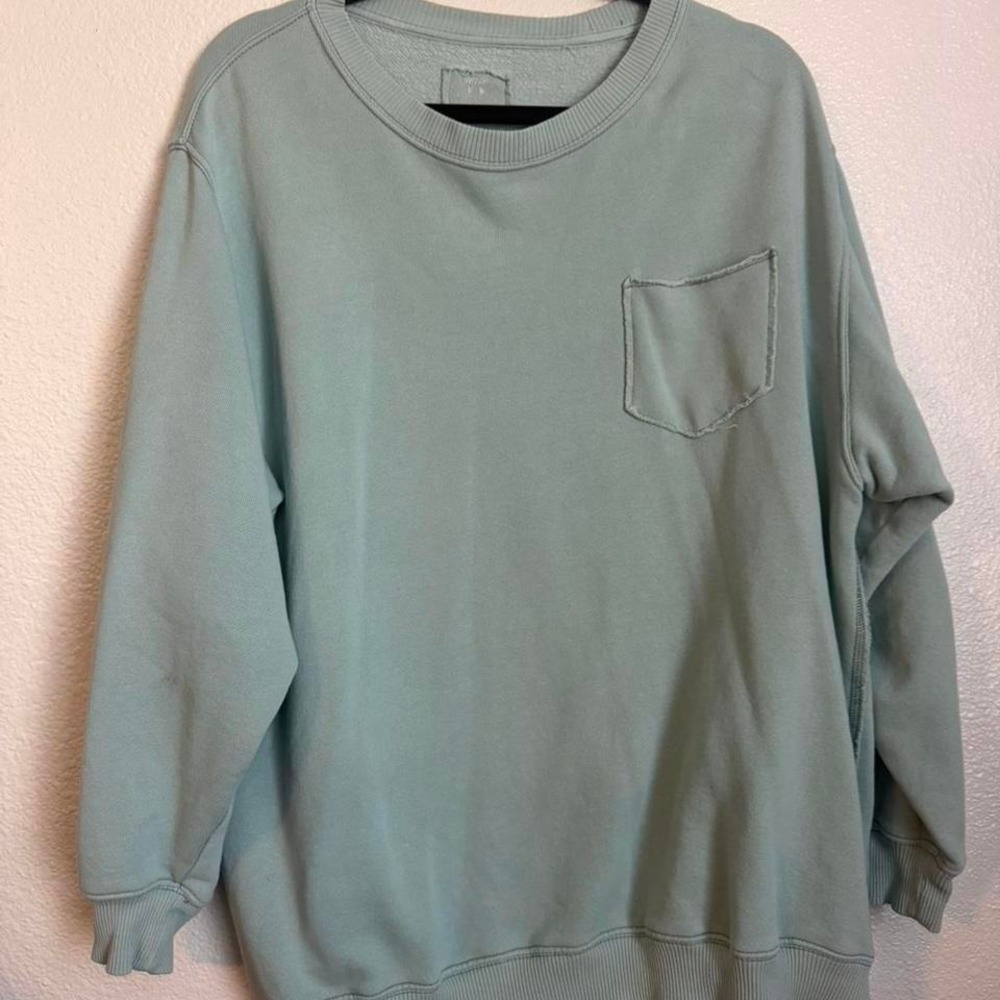 Aerie Sage Green Heart Graphic Oversized Pocket Crewneck Sweatshirt M